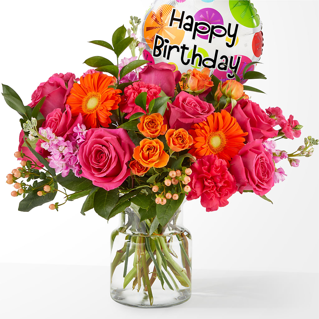 Fiesta Bouquet with Birthday Balloon – Millennial Florist, Hartsdale NY