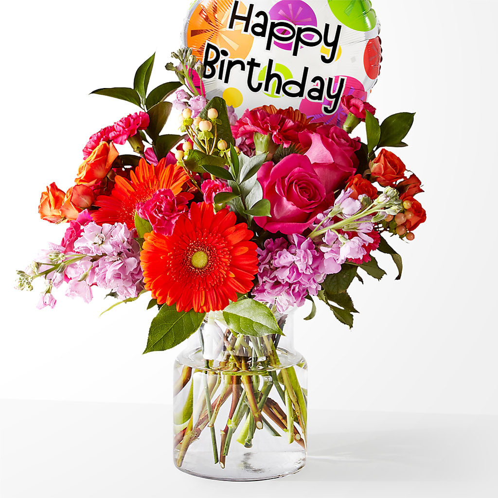 Fiesta Bouquet with Birthday Balloon – Millennial Florist, Hartsdale NY