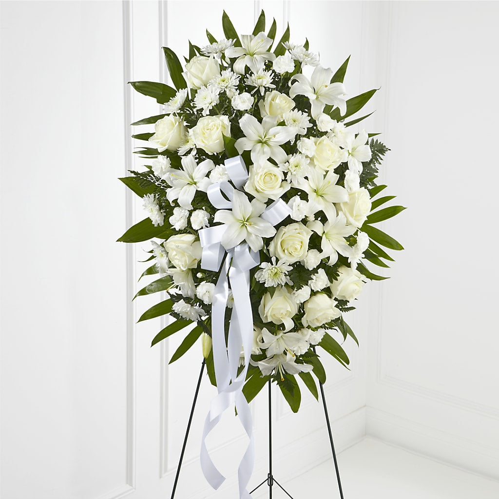 Exquisite Tribute Standing Spray-White Ribbon – Millennial Florist, Hartsdale NY