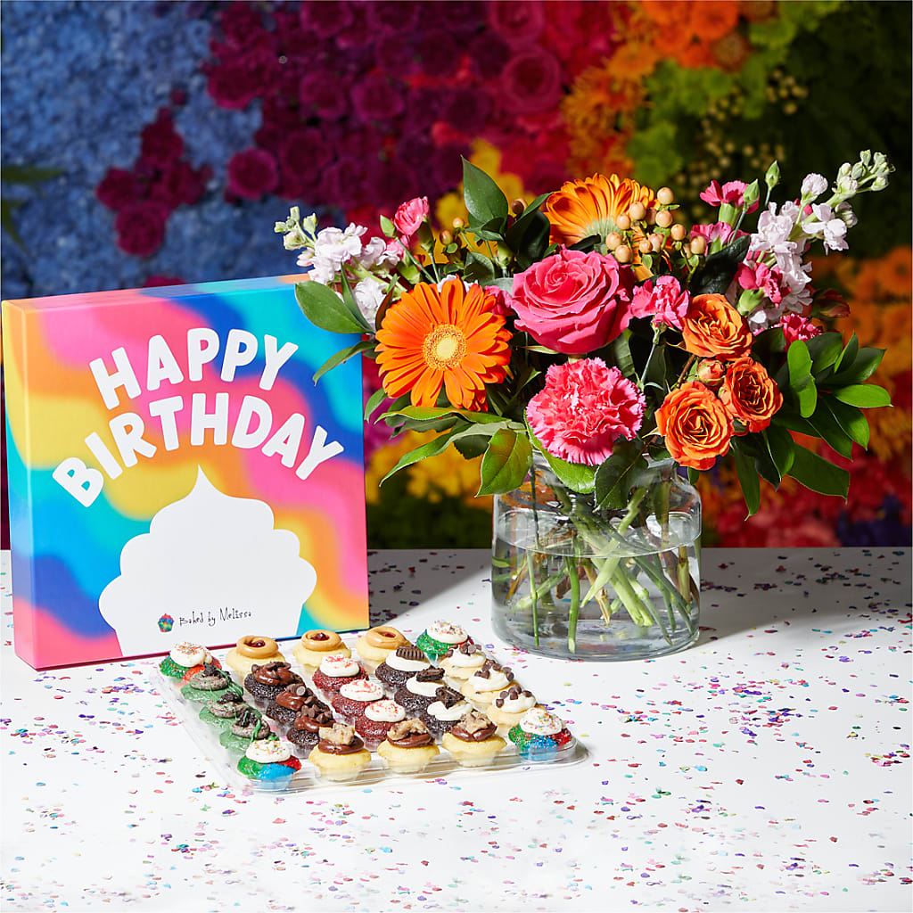 Fiesta + 25 Bite-Size Cupcake Birthday Box Bundle – Millennial Florist, Hartsdale NY